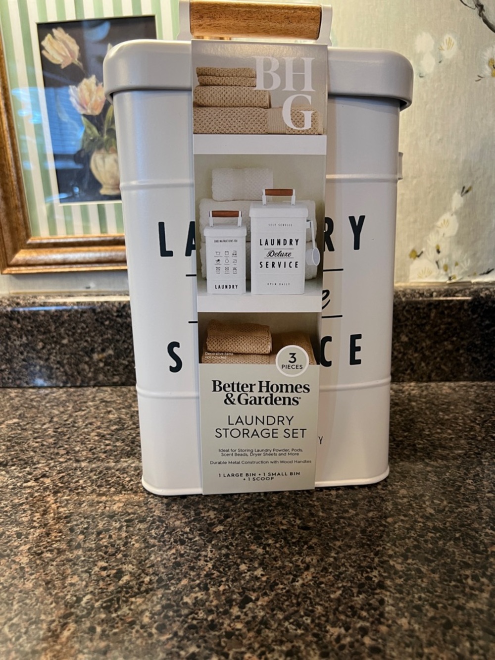Laundry Deluxe Service Storage Canister Set - White with Wood Handles - Picture 5 of 6